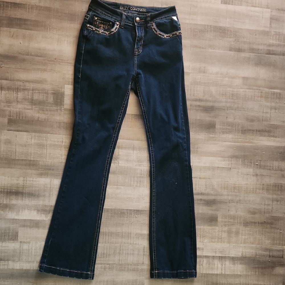 Juicy Couture Navy Flare Jeans with Embellished Pockets